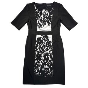 Connected Apparel Sheath‎ Dress Floral Print Career Black White Women's Size 10